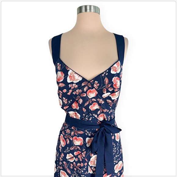 Adrianna Papell Navy Coral Floral Printed Pleated Fit and Flare Dress NWT NEW 12 - Picture 4 of 6